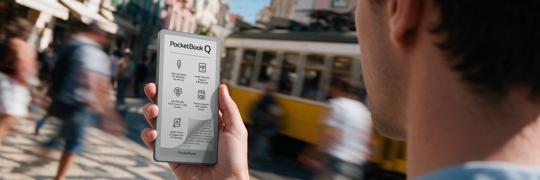 A telefonméretű PocketBook Q e-olvasó az IFA 2026-on: mindig kéznél lévő otthoni kényelem a digitális detoxért, olvasásért és hallgatásért