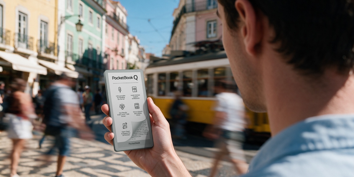 A telefonméretű PocketBook Q e-olvasó az IFA 2026-on: mindig kéznél lévő otthoni kényelem a digitális detoxért, olvasásért és hallgatásért